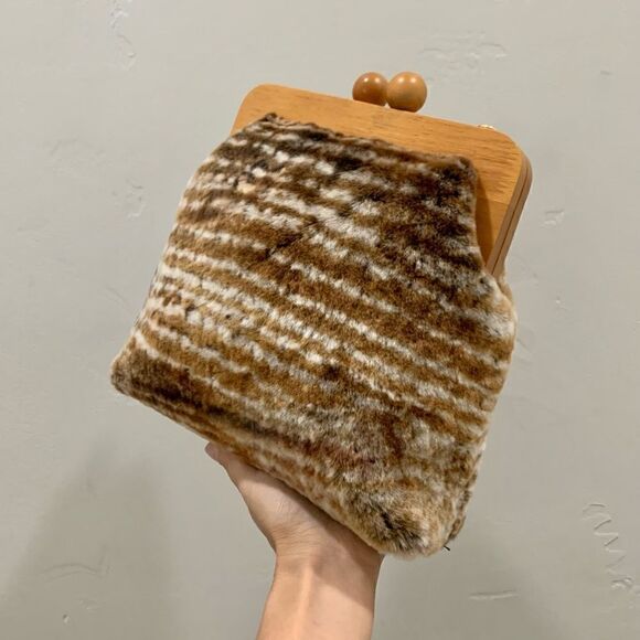 Handmade Genuine Shearling Wooden Frame Clutch/Shoulder Bag/Crossbody - Picture 12 of 15